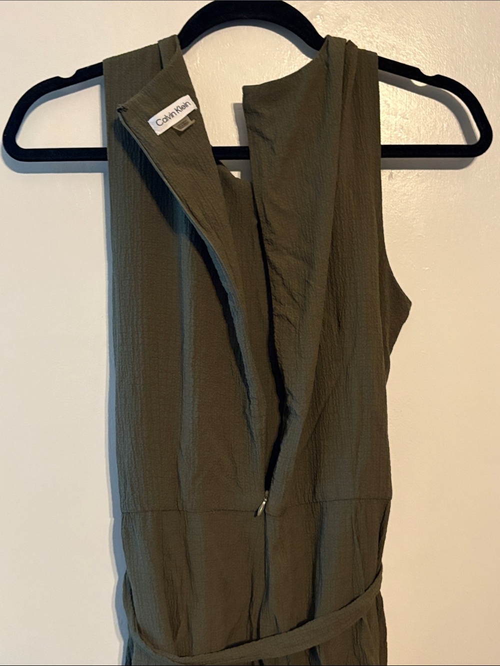 Calvin Klein Olive Green Sleeveless Jumpsuit with Tie Waist Size 12 - Picture 3 of 6